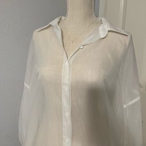 Sheer white button down top